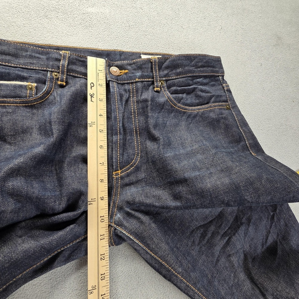 Selvedge Jeans Mens Blue Dark Wash Honeycomb Button Fly ModNine Fits 34x32 - Picture 7 of 16